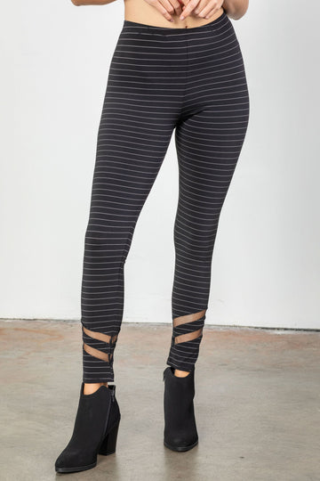 Black Double Mesh Stripe Pants